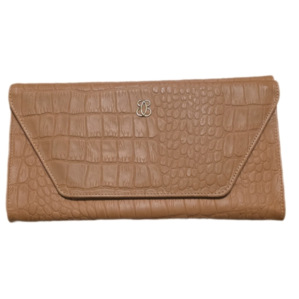 Buxton Vintage Tan Crocodile Embossed Top Grain Cowhide Slim Clutch Wallet